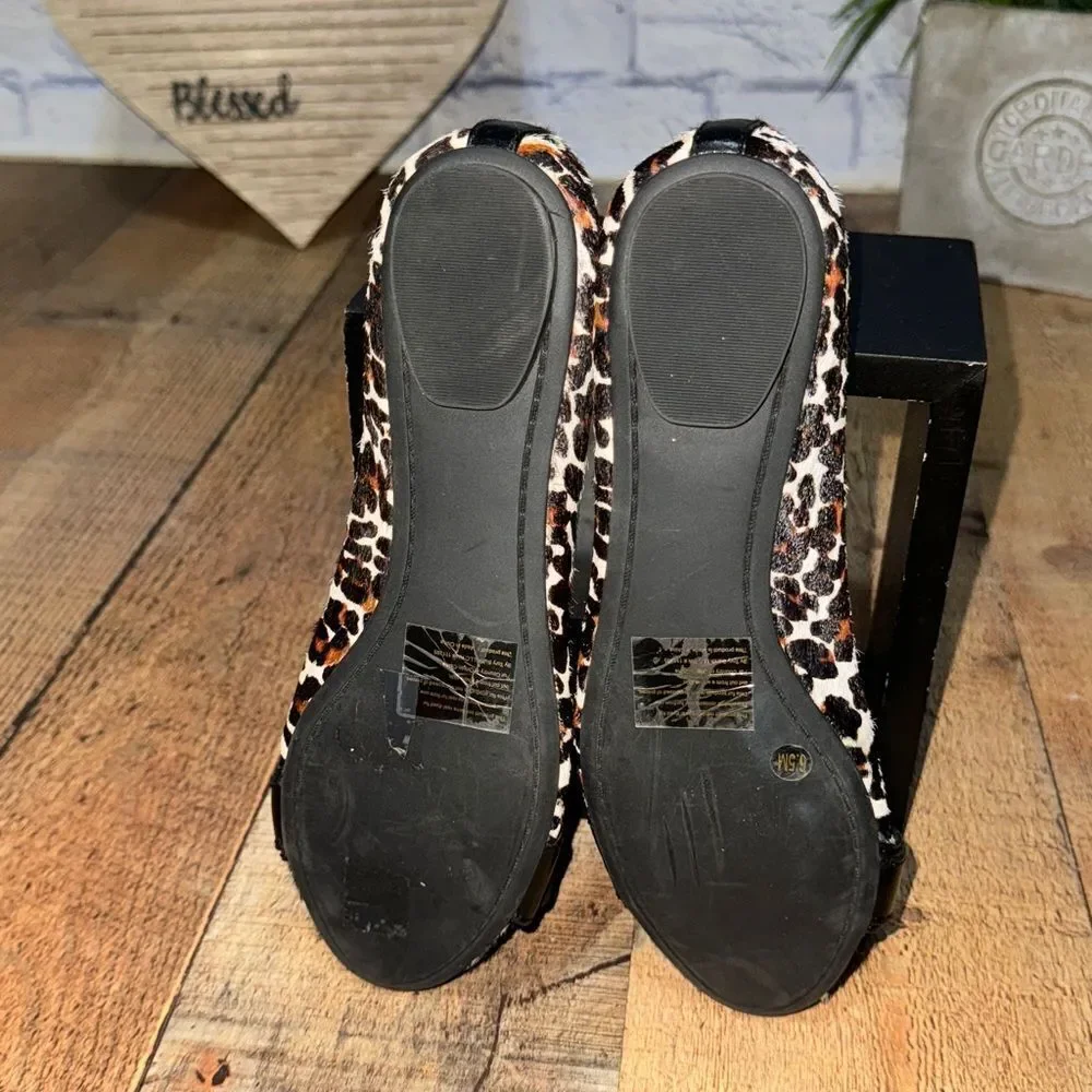 Tory Burch Eloise 2 Calf Hair Ballet Flats Shoes Leopard Black Size 6.5 M